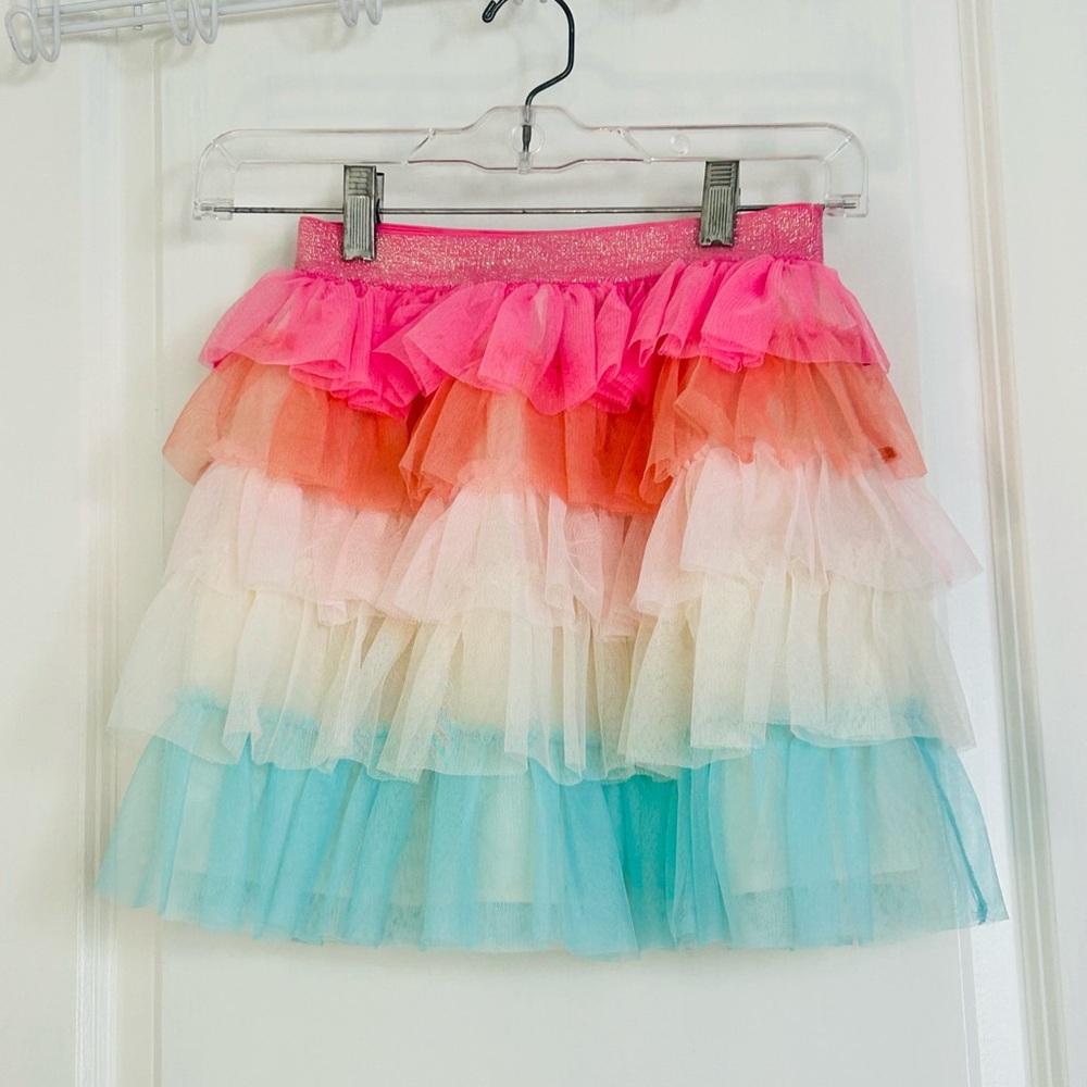 Girl’s Rainbow Tulle Ruffle Tiered Skirt Tutu Size 8